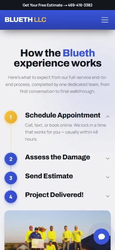 Blueth LLC responsive mobile website showing the four-step customer process.
