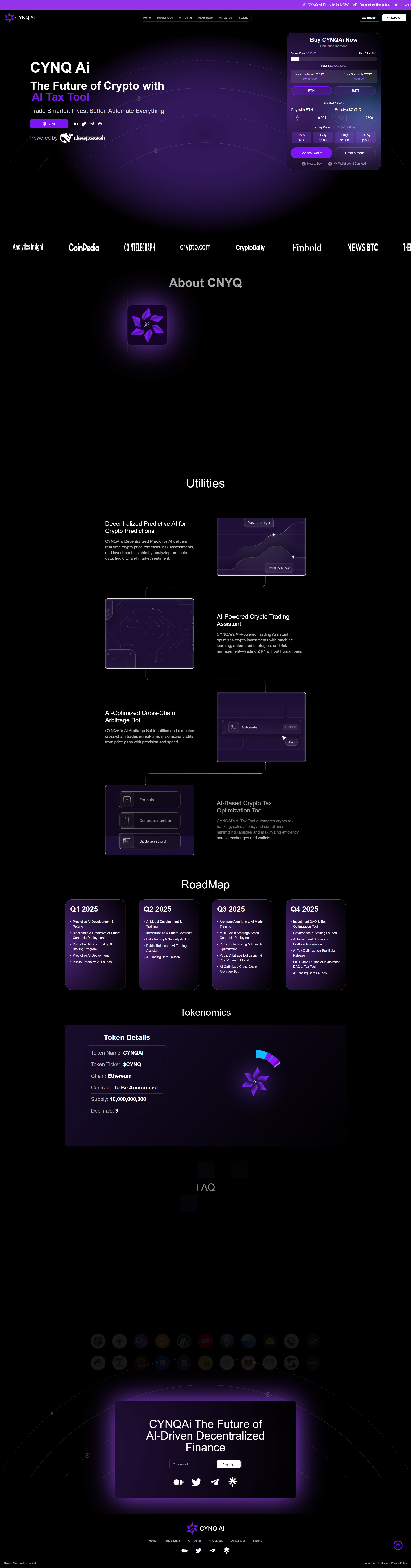 Cynq AI desktop product overview presenting its digital asset intelligence modules.
