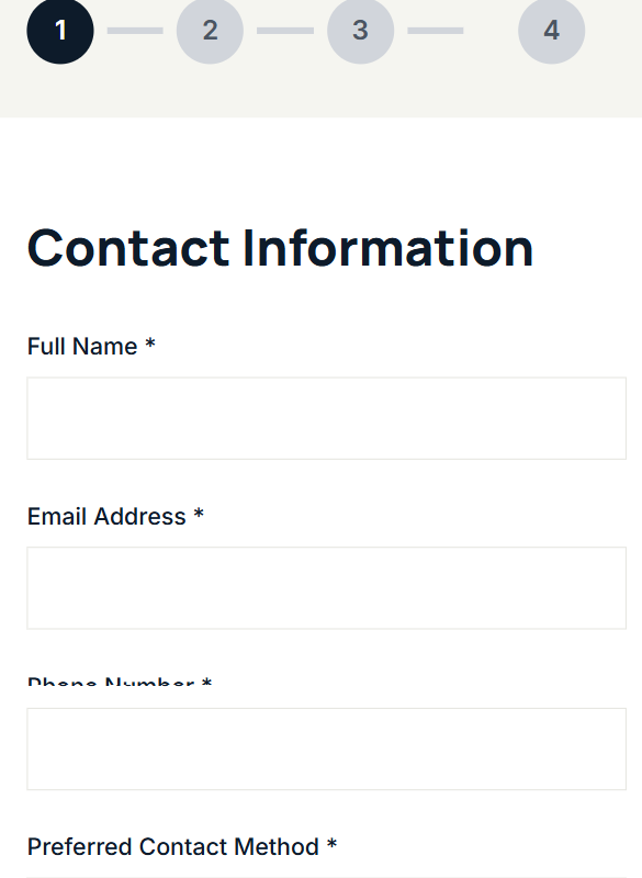 Privacy-safe mobile view of the complete four-stage construction estimate request.