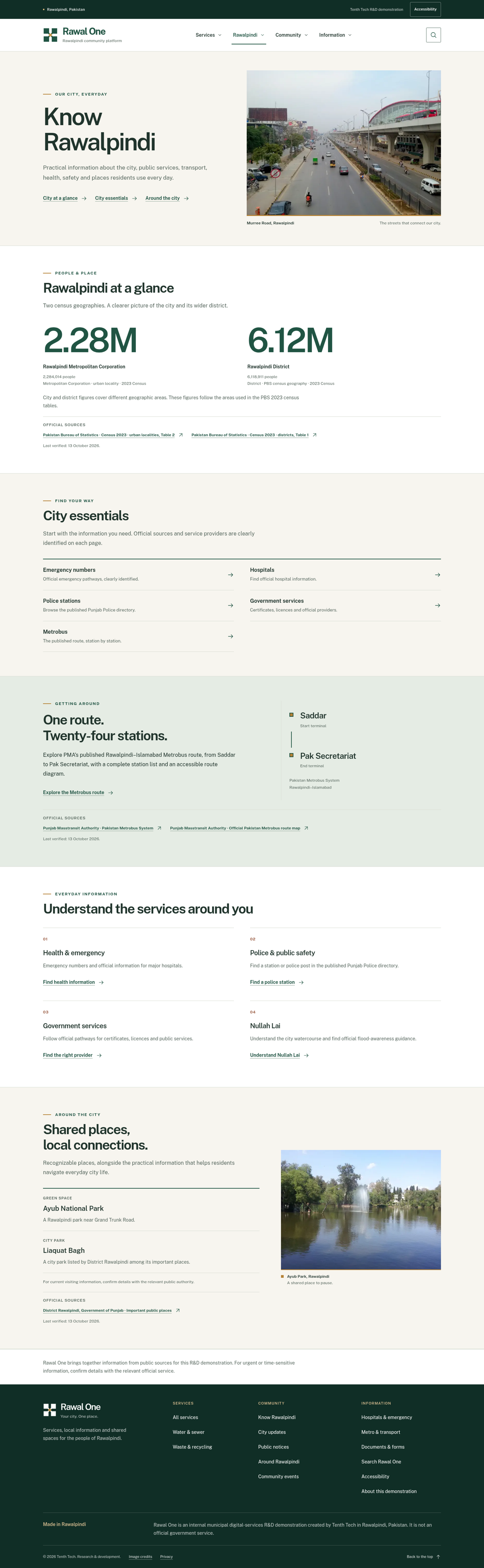 Rawal One city-information hub with census context, civic essentials, transport, public services, and local places.